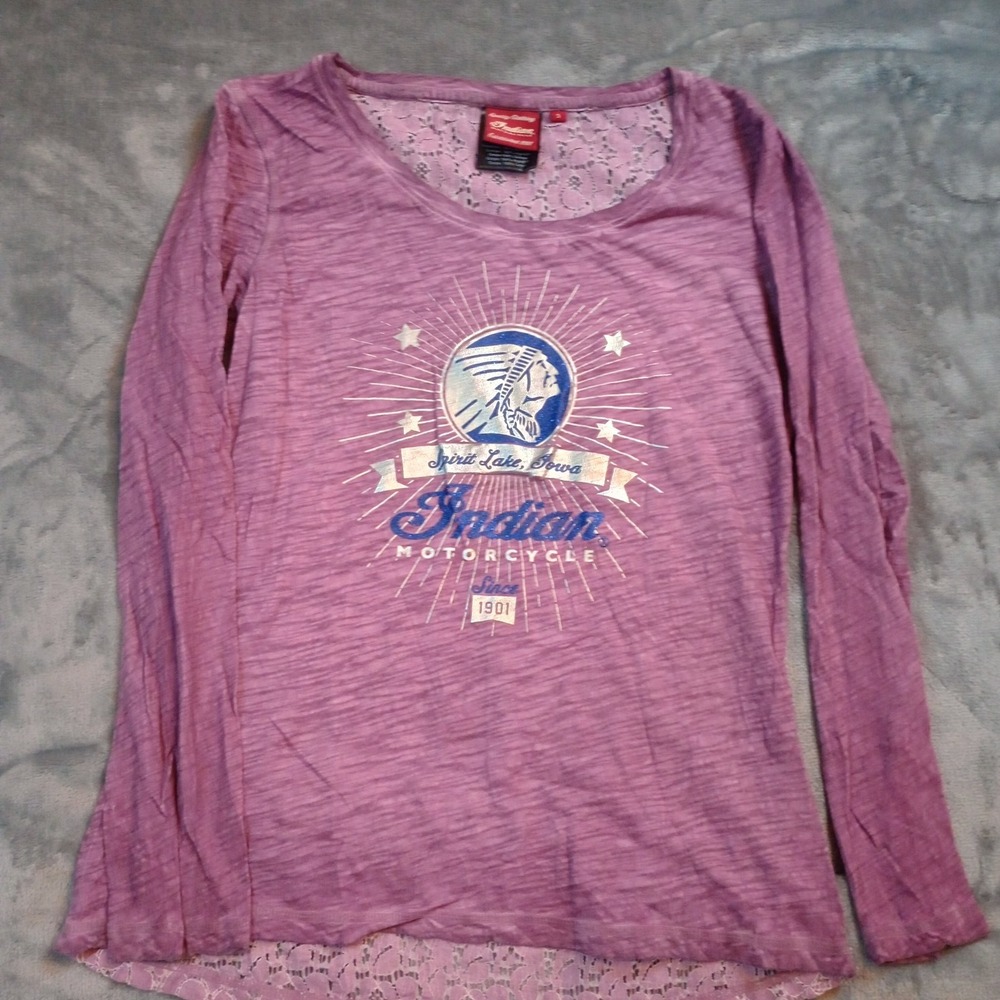 Indian Motorcycle Womens T-Shirt Small Purple Burnout Lace Back Indian Chief‎